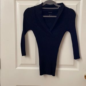 V-Neck Black Sweater, Stretchy, S, 3/4 sleeve